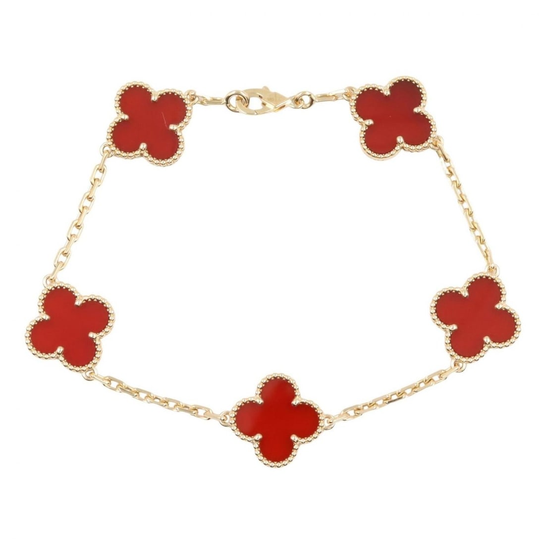 Van Cleef & Arpels Vintage Alhambra 5-Motif Carnelian Bracelet, 18K (Yellow Gold), Carnelian, (1 of 11)