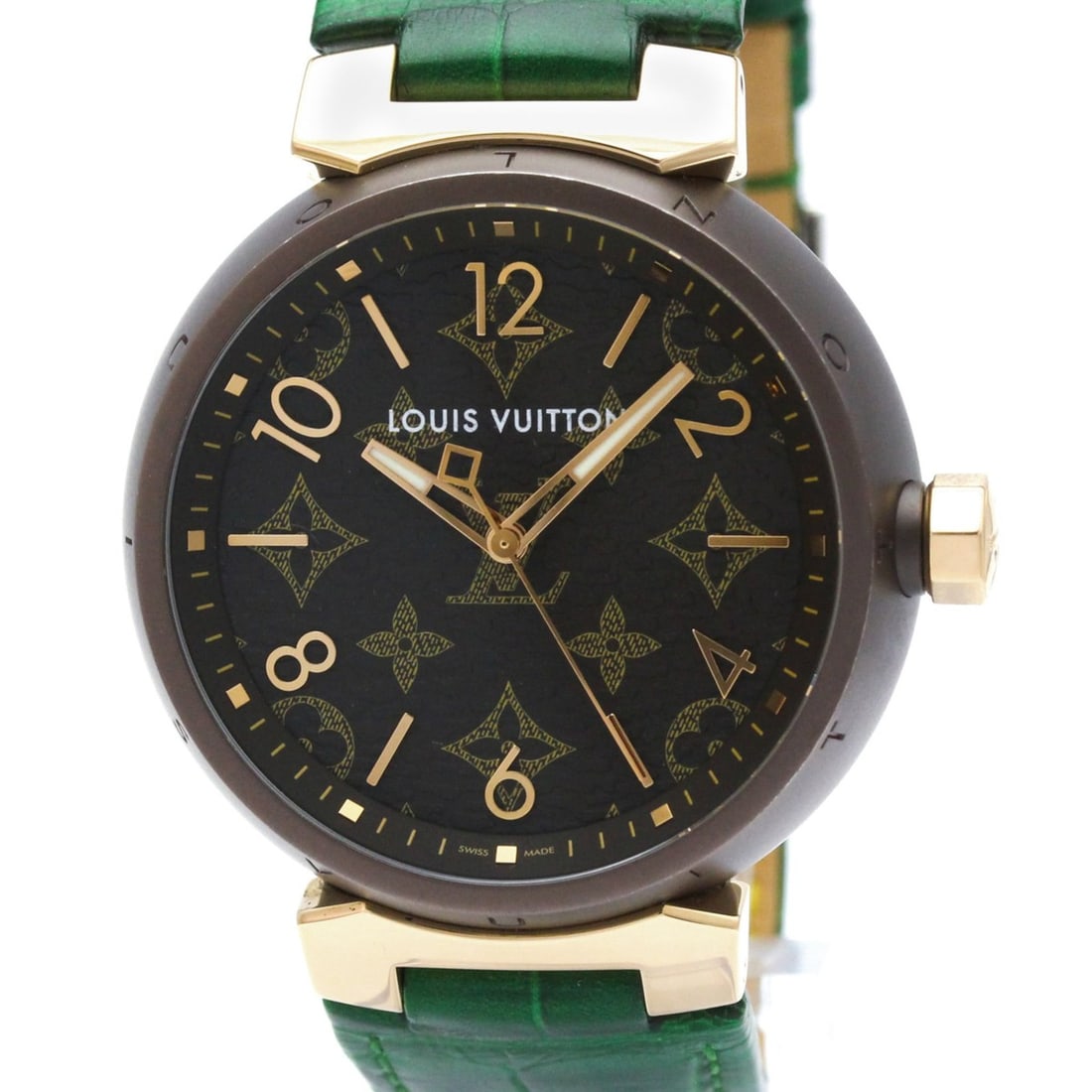 LOUIS VUITTON Tambour Quartz 18K Rose Gold Steel Quartz Watch QA139Z: --- Catalog ---Category: SizeCase Diameter: 39mm / 1.54''Category: DesignType: WristwatchStyle: Dress/FormalGender: MenColor (Dial): BrownMaterial (Band): LeatherMaterial (Case): Rose gold (18K), Stai
