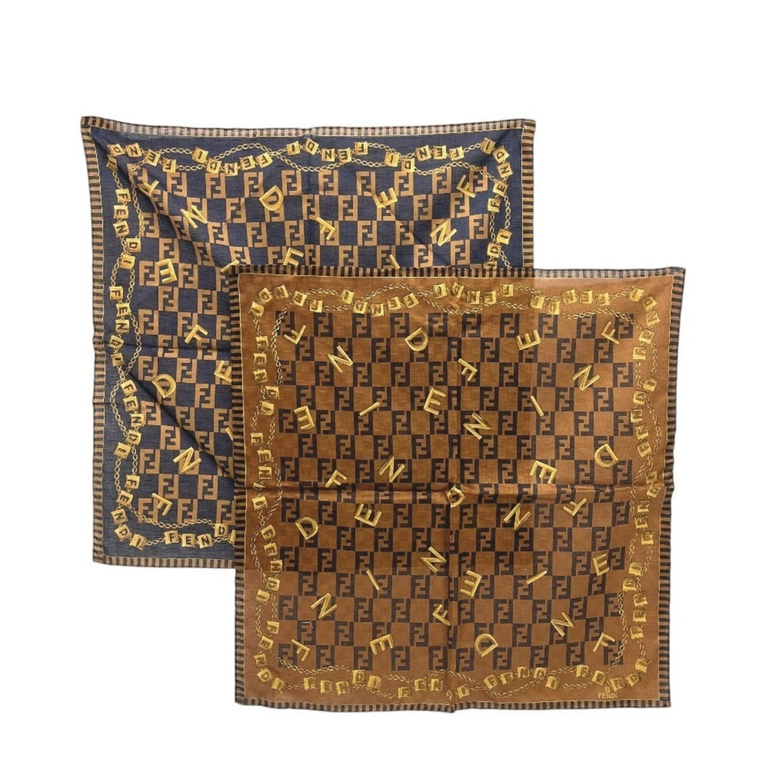 FENDI Zucca pattern apparel accessories, 2-piece set, scarf/muffler, cotton, women's, brown, like: --- Catalog ---Category: SizeSize (LxW): 48cm x 48cm / 18.89'' x 18.89''Category: DesignType: ScarfColor: BrownGender: WomenMaterial: Cotton Category: GeneralBrand: Fendi--- Item List ---Section: Cond