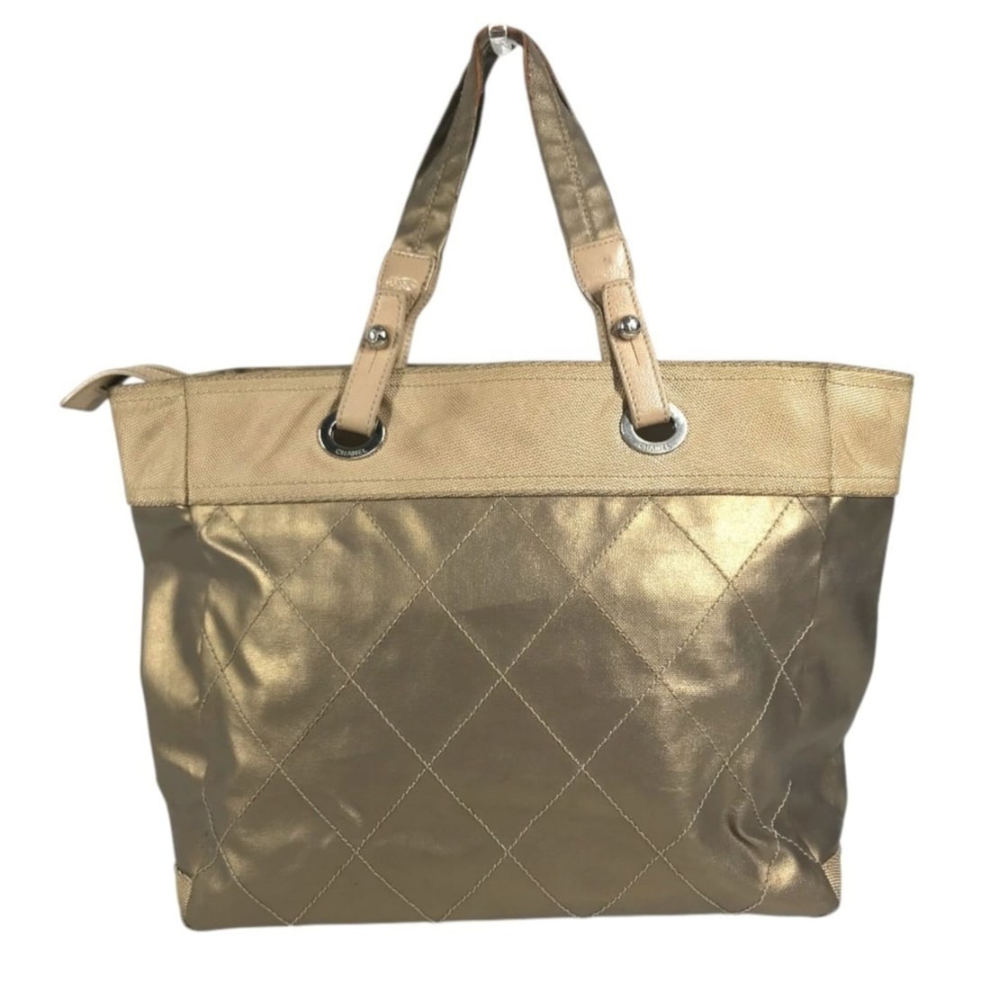 CHANEL Paris Biarritz MM Tote Bag, Shoulder Leather, Canvas, Men's, Women's, Gold Tone: --- Catalog ---Category: SizeSize (HxWxD): 30cm x 34cm x 14.5cm / 11.81'' x 13.38'' x 5.7''Category: DesignType: Shoulder bag, Tote bagColor: GoldGender: Men,WomenMaterial: Leather , Canvas Category: 