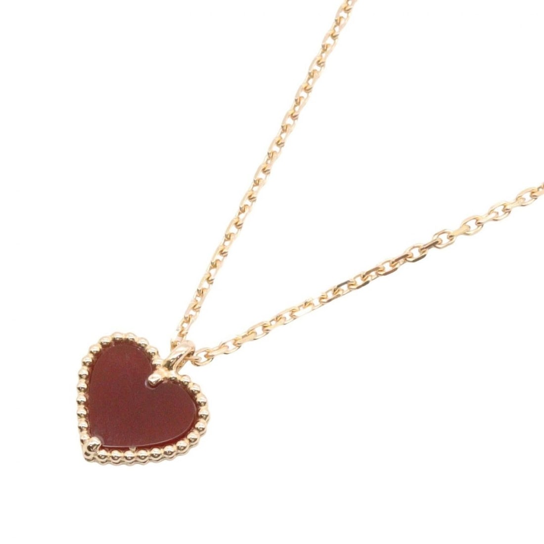 Van Cleef & Arpels Sweet Alhambra Heart Necklace, 18K Pink Gold (PG), Carnelian, Women's, Gold/Red: --- Catalog ---Category: SizePendant Size: 10mm x 9mm / 0.39'' x 0.35''Neck Circumference: 38 cm - 39.5 cm / 14.96'' - 15.55''Category: DesignColor: Gold, Red colorGender: WomenMaterial: Pink gold