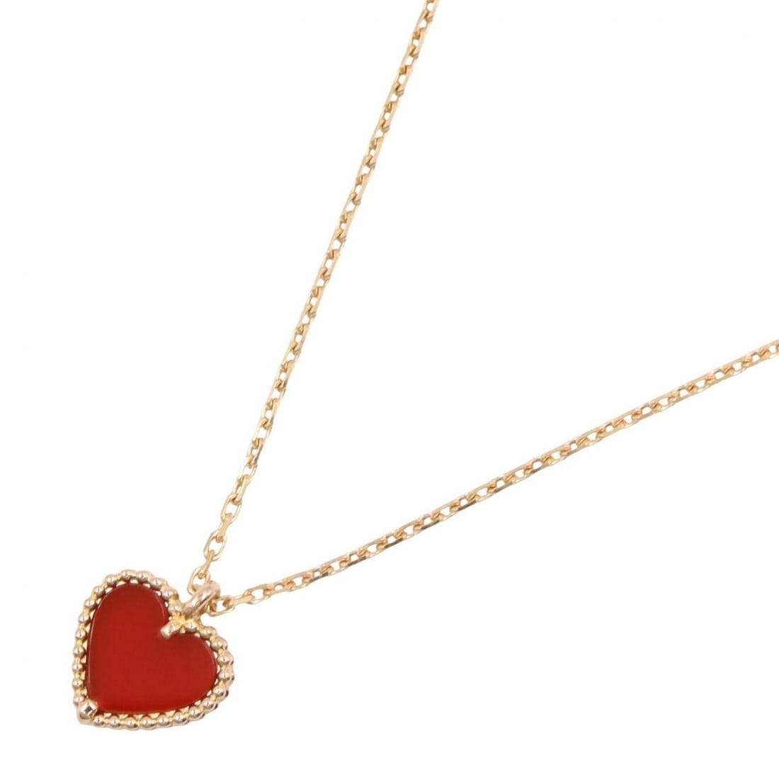 Van Cleef & Arpels Sweet Alhambra Heart Necklace, 18K Pink Gold (PG), Carnelian, Women's, Gold/Red: --- Catalog ---Category: SizePendant Size: 8.5mm x 8.5mm / 0.33'' x 0.33''Neck Circumference: 38.5 cm - 40 cm / 15.15'' - 15.74''Category: DesignColor: Gold, Red colorGender: WomenMaterial: Pink gold 