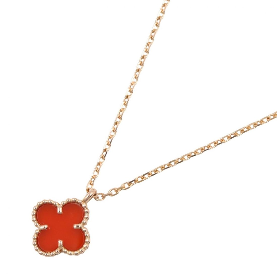 Van Cleef & Arpels Sweet Alhambra Carnelian Necklace, 18K Pink Gold (PG), Carnelian, Women's,: --- Catalog ---Category: SizeNeck Circumference: 38 cm - 39.5 cm / 14.96'' - 15.55''Category: DesignColor: Gold, Red colorGender: WomenMaterial: Pink gold (18K)Necklace Type: NecklaceCategory: General