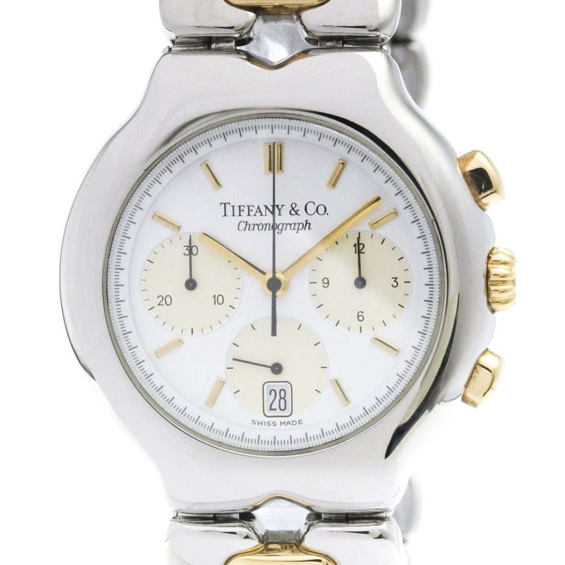 TIFFANY Tesoro Chronograph 18K Gold Steel Quartz Mens Watch M0322 Polished (1 of 13)