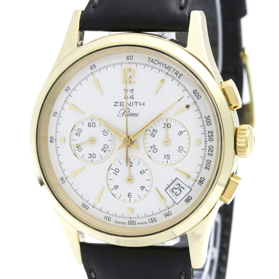 ZENITH Prime Chronograph Gold Plated Hand-Winding Mens Watch 20-0010.420 Polished: --- Catalog ---Category: SizeCase Diameter: 38mm / 1.5''Category: DesignType: WristwatchStyle: SportGender: MenColor (Dial): SilverMaterial (Band): LeatherMaterial (Case): Gold platedCategory: General