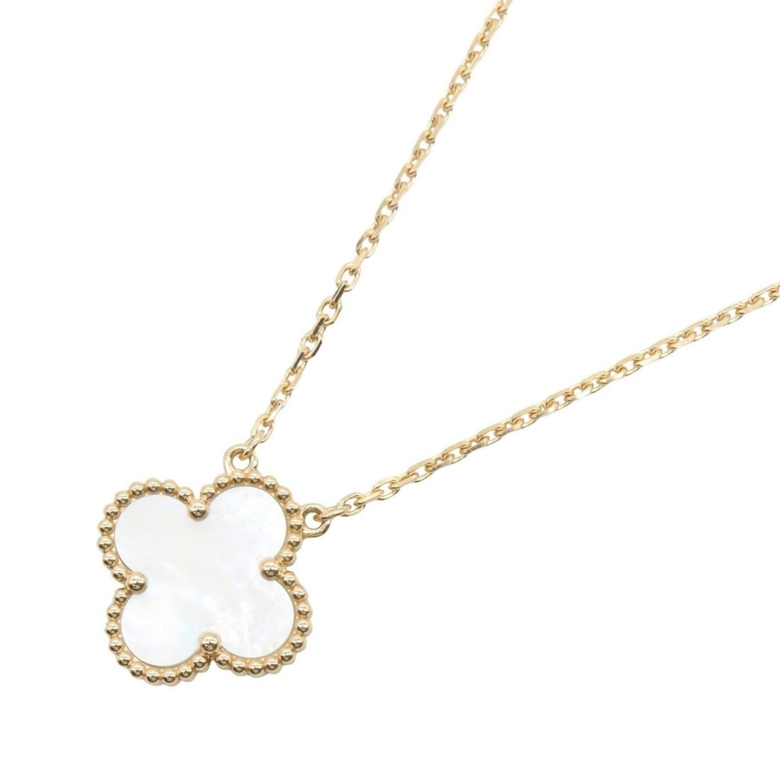 Van Cleef & Arpels Vintage Alhambra Mother-of-Pearl Necklace, 18K (Yellow Gold), Mother-of-Pearl,: --- Catalog ---Category: SizePendant Size: 15mm x 15mm / 0.59'' x 0.59''Neck Circumference: 37.5 cm - 42 cm / 14.76'' - 16.53''Category: DesignColor: Gold, WhiteGender: WomenMaterial: Yellow gold