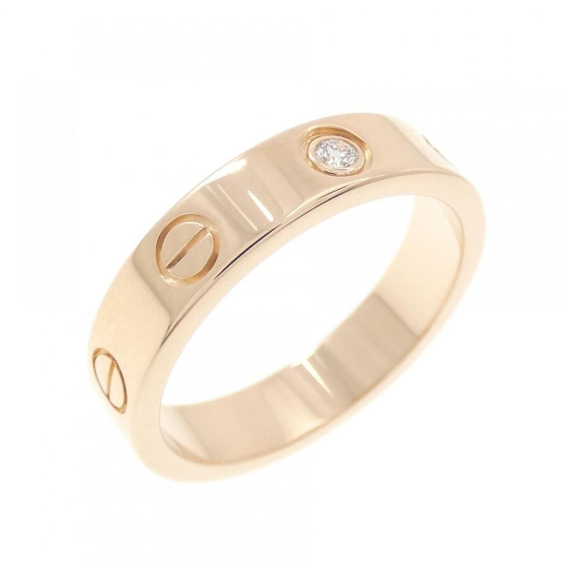 Cartier Mini Love 1P Ring: --- Catalog ---Category: SizeWidth: 3.9mm / 0.15''Weight: 4.4g / 0.15oz.JP Size: 10US Size: 5.5Category: DesignType: Band ringStone: DiamondGender: WomenMaterial: Pink gold (18K)Category: