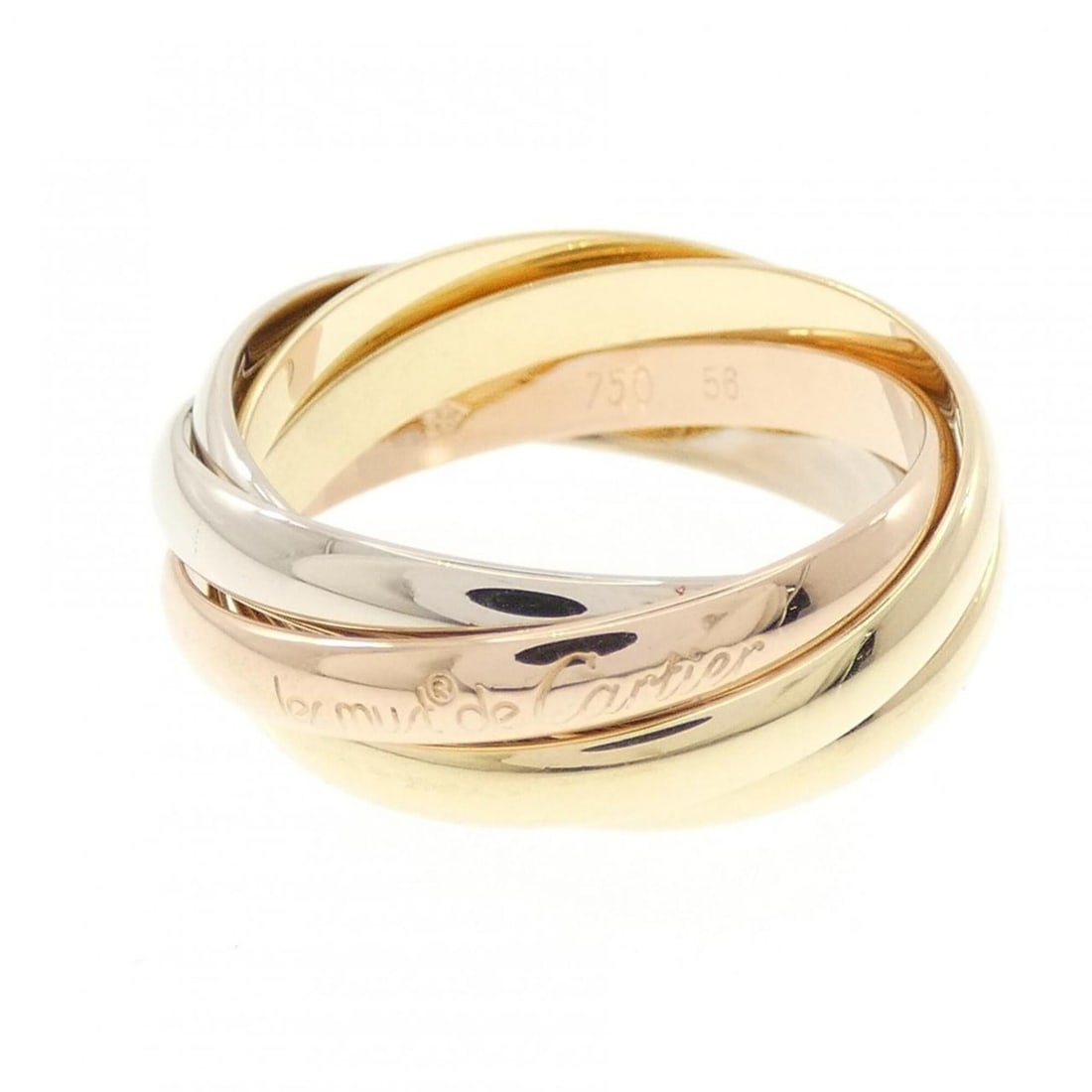 Cartier Trinity Ring: --- Catalog ---Category: SizeWeight: 9.3g / 0.32oz.JP Size: 16US Size: 8Category: DesignType: Band ringGender: WomenMaterial: Pink gold (18K), White gold (18K), Yellow gold (18K)Category: GeneralLine: