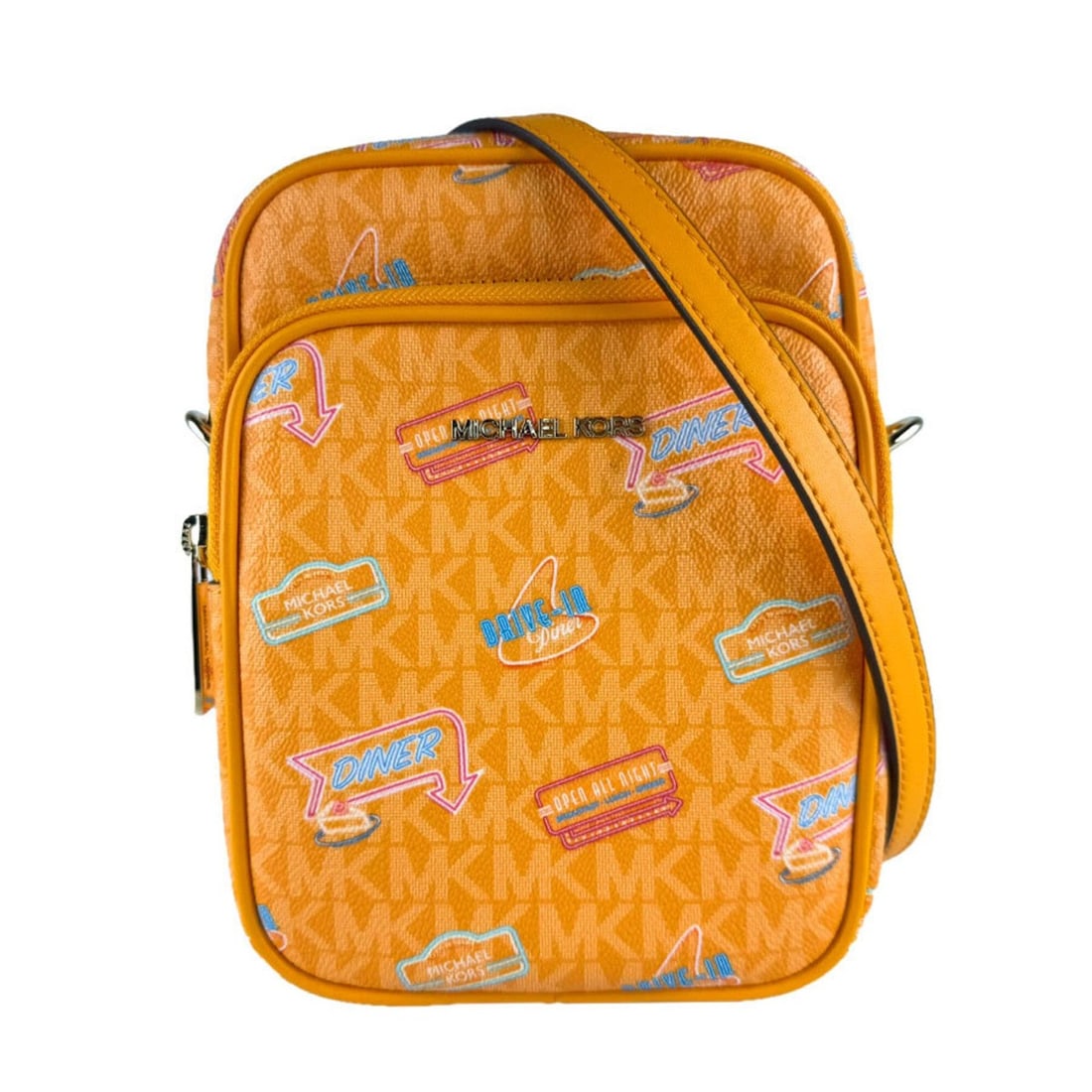 Michael Kors Crossbody Shoulder Bag, Leather, Orange Multicolor Gold, Women's, z10399: --- Catalog ---Category: SizeSize (HxWxD): 20cm x 14cm x 8cm / 7.87'' x 5.51'' x 3.14''Category: DesignType: Shoulder bagColor: Multi-color, OrangeGender: WomenMaterial: PVC , Leather Category: Genera