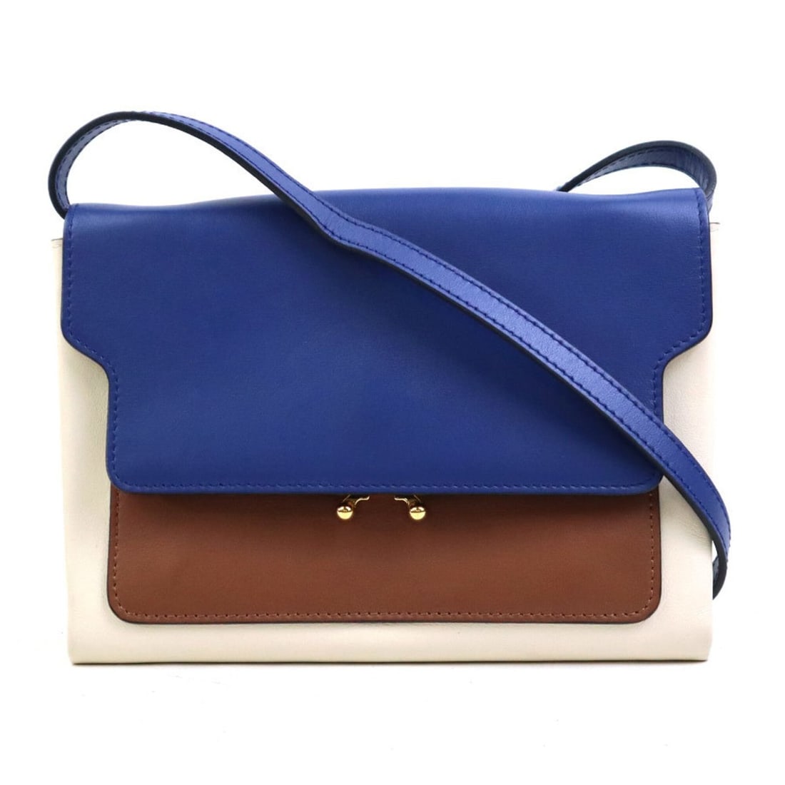 MARNI shoulder bag, leather, blue, brown, ivory, women's, h32301: --- Catalog ---Category: SizeSize (HxWxD): 16cm x 21.5cm x 1.5cm / 6.29'' x 8.46'' x 0.59''Category: DesignType: Shoulder bagColor: Blue, Brown, IvoryGender: WomenCategory: GeneralBrand: Marni--- Item