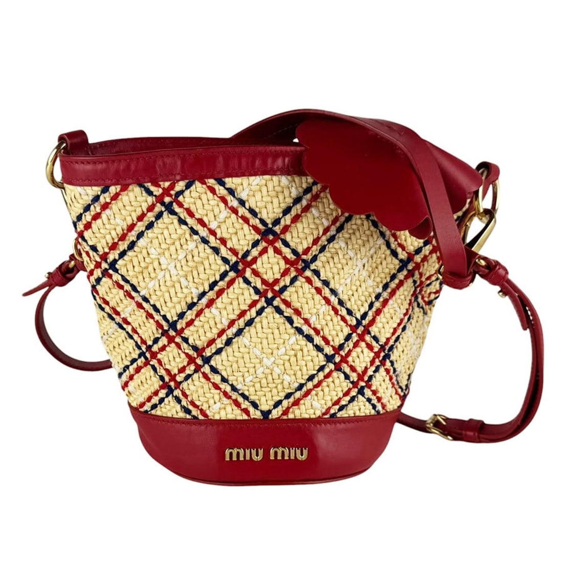 Miu Miu Miu shoulder bag/handbag, raffia leather, red/natural, women's, z10432: --- Catalog ---Category: SizeSize (HxWxD): 20cm x 26cm x 16cm / 7.87'' x 10.23'' x 6.29''Category: DesignType: Handbag, Shoulder bagColor: Red colorGender: WomenMaterial: Raffia , Leather Category: Ge