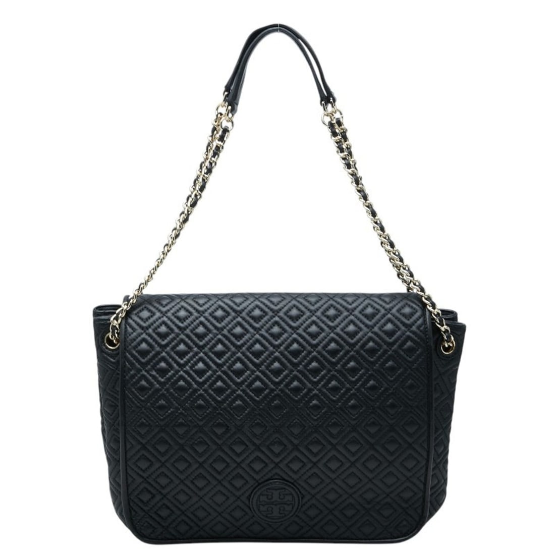 Tory Burch Logo Quilted Chain Shoulder Bag, Black Leather, Women's: --- Catalog ---Category: SizeStrap Drop: 25cm / 9.84''Size (HxWxD): 25cm x 34cm x 11cm / 9.84'' x 13.38'' x 4.33''Category: DesignType: Shoulder bagColor: BlackGender: WomenClosure: MagnetMaterial: Le
