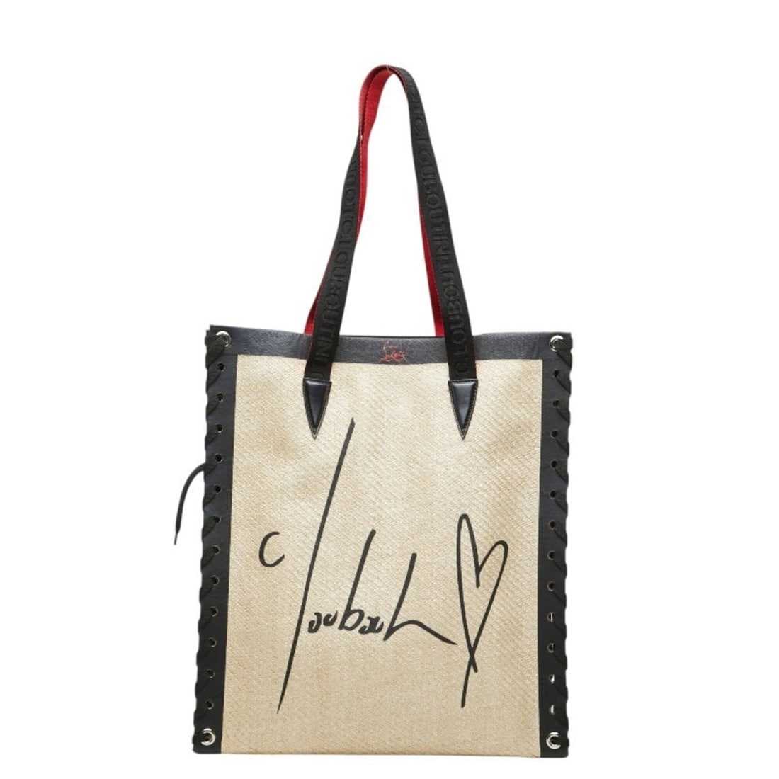 Christian Louboutin Cabasace Shoelace Tote Bag in Beige, Red, and Black Leather Raffia - Women's: --- Catalog ---Category: SizeHandle Drop: 24.00cm / 9.45''Size (HxWxD): 38cm x 33cm x 12cm / 14.96'' x 12.99'' x 4.72''Category: DesignType: Tote bagColor: Beige, Black, Red colorGender: WomenClosure: