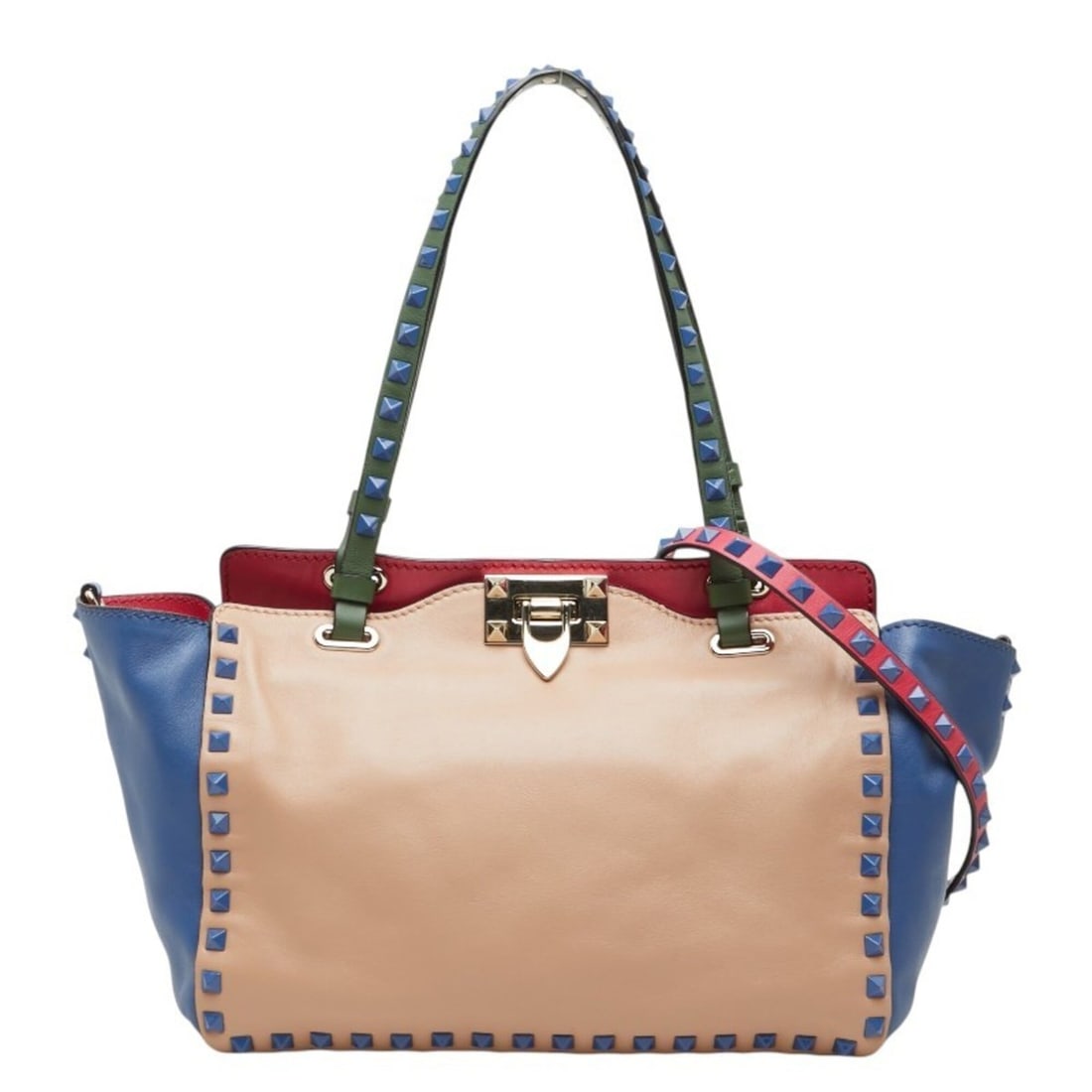 Valentino Rockstud Tote Bag Shoulder 2-Way Beige Blue Leather Women's VALENTINO: --- Catalog ---Category: SizeSize (HxWxD): 19cm x 26cm x 10cm / 7.48'' x 10.23'' x 3.93''Category: DesignType: Shoulder bag, Tote bagColor: Beige, BlueGender: WomenMaterial: Leather Category: GeneralB