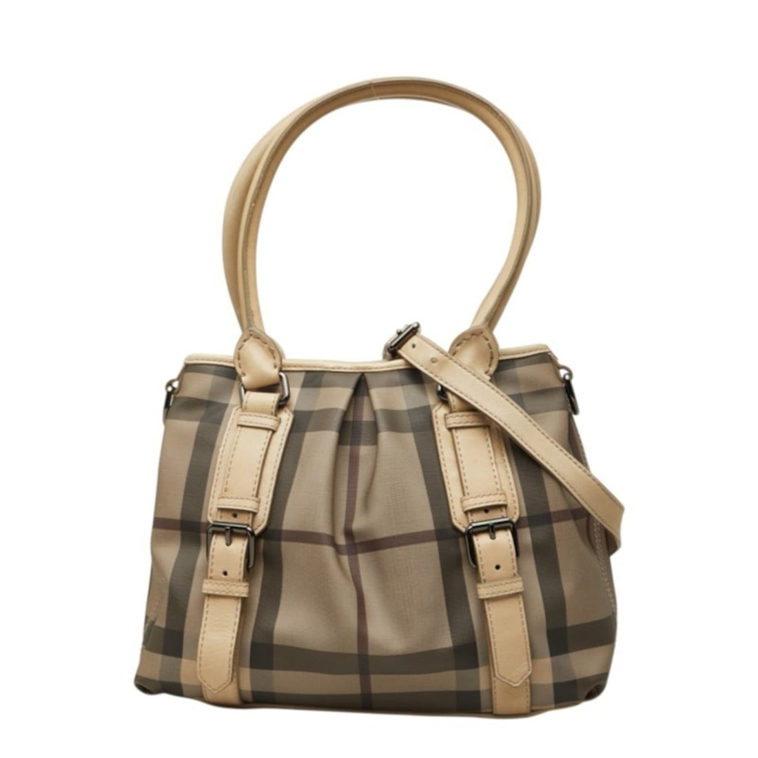 Burberry Smoked Check Northfield Handbag/Shoulder Bag 2-Way Gray Beige Leather Women's BURBERRY (1 of 13)
