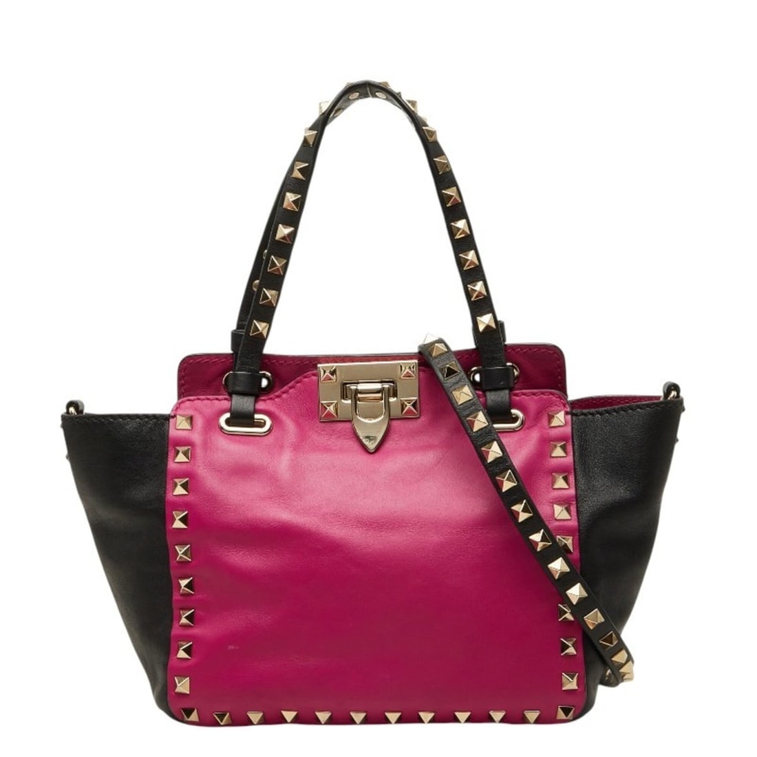 Valentino Rockstud Handbag Shoulder Bag 2-Way Pink Black Leather Women's VALENTINO: --- Catalog ---Category: SizeSize (HxWxD): 15.5cm x 19cm x 8cm / 6.1'' x 7.48'' x 3.14''Category: DesignType: Handbag, Shoulder bagColor: Black, PinkGender: WomenMaterial: Leather Category: GeneralBra