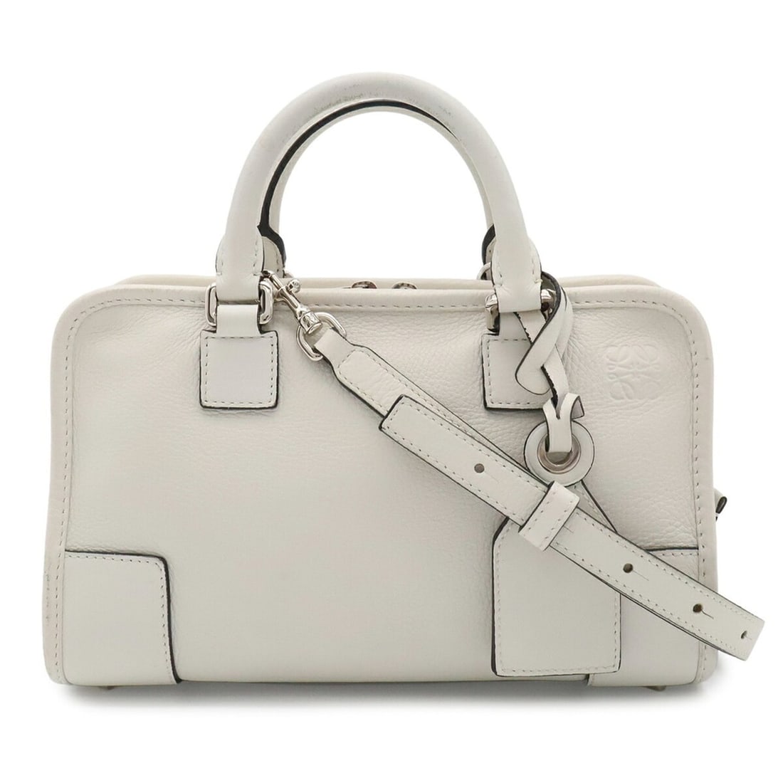 LOEWE Amazona 23 Anagram Handbag Mini Boston Shoulder Bag Leather White: --- Catalog ---Category: SizeSize (HxWxD): 15cm x 23.5cm x 9.5cm / 5.9'' x 9.25'' x 3.74''Category: DesignType: Handbag, Shoulder bagColor: WhiteGender: WomenMaterial: Leather Category: GeneralBrand: 