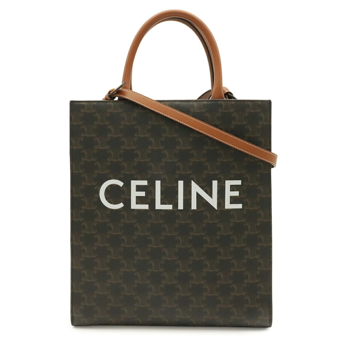 CELINE Small Vertical Cabas Tote Bag, Handbag, Shoulder Triomphe Canvas, Leather, 191542: --- Catalog ---Category: SizeSize (HxWxD): 32cm x 28cm x 7.5cm / 12.59'' x 11.02'' x 2.95''Category: DesignType: Handbag, Shoulder bag, Tote bagColor: Dark brown, WhiteGender: WomenMaterial: Leather C