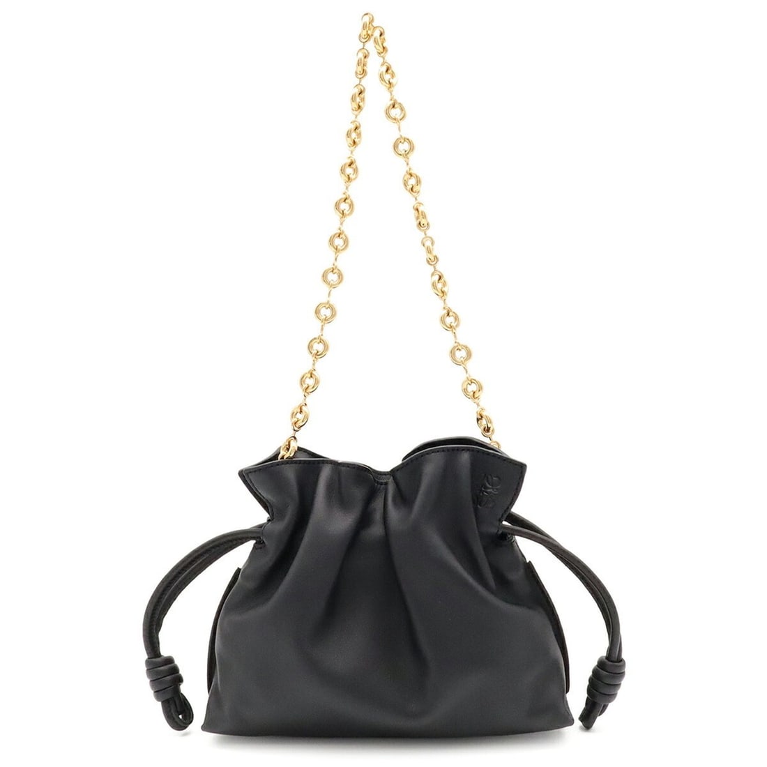 LOEWE Flamenco Anagram Donut Chain Shoulder Bag, Nappa Leather, Black: --- Catalog ---Category: SizeSize (HxWxD): 18.5cm x 23cm x 8cm / 7.28'' x 9.05'' x 3.14''Category: DesignType: Shoulder bagColor: BlackGender: WomenMaterial: Leather Category: GeneralBrand: Loewe--- I