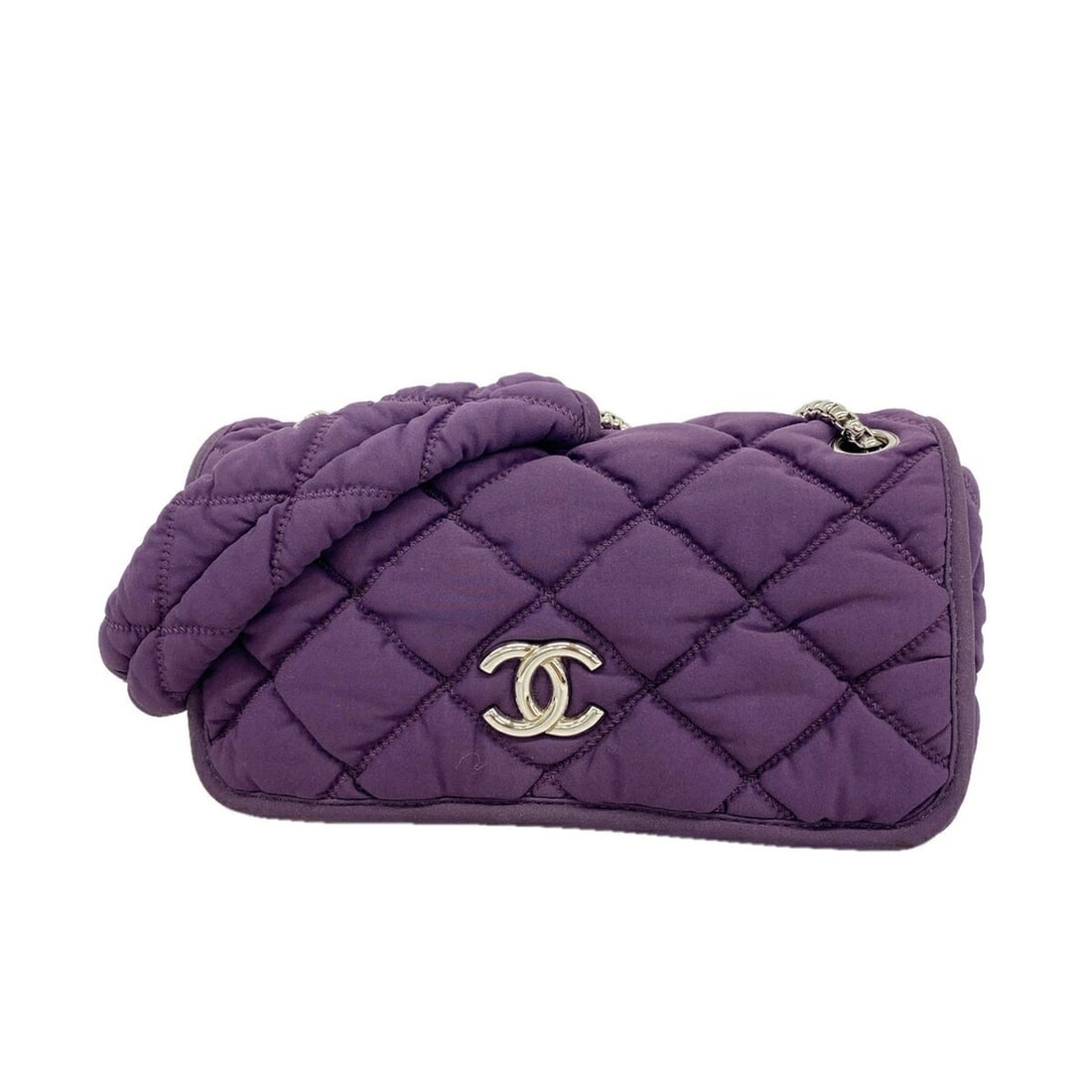 Chanel Shoulder Bag, Bubble Quilted Nylon, Purple, Women's, OP021356: --- Catalog ---Category: SizeSize (HxWxD): 16cm x 25cm x 5cm / 6.29'' x 9.84'' x 1.96''Category: DesignType: Shoulder bagColor: PurpleGender: WomenMaterial: Nylon Hardware Color: SilverCategory: Gener