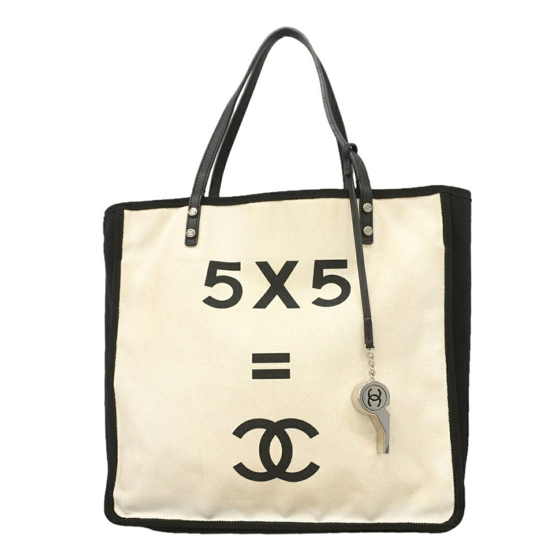 Chanel Tote Bag Let's Lemon Straight Canvas White Black Women's: --- Catalog ---Category: SizeSize (HxWxD): 31cm x 33cm x 14.5cm / 12.2'' x 12.99'' x 5.7''Category: DesignType: Tote bagColor: Black, WhiteGender: WomenMaterial: Canvas Hardware Color: SilverCategory: