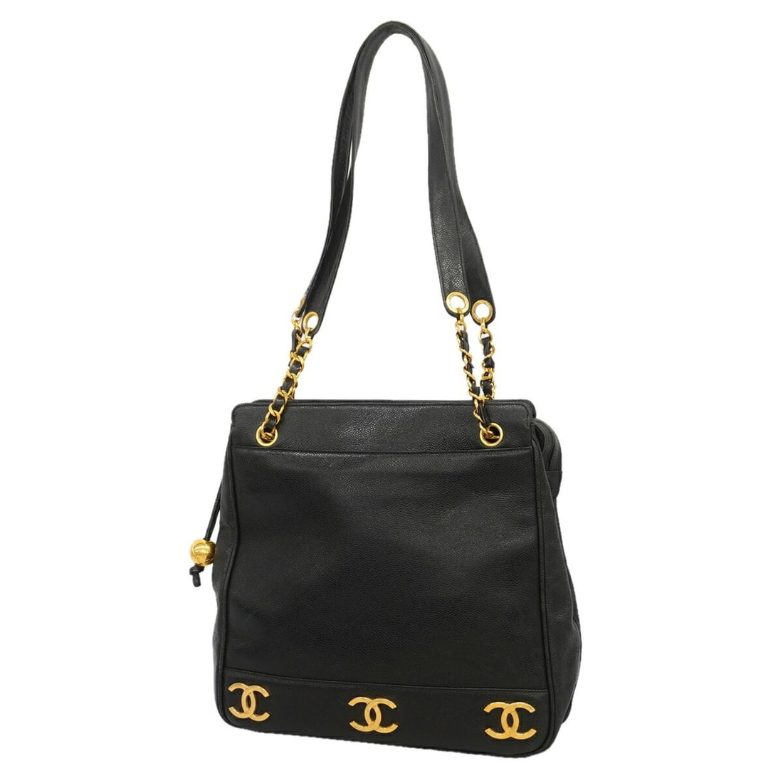Chanel Triple Coco Chain Tote Bag, Caviar Leather, Black, Women's, P3503759: --- Catalog ---Category: SizeSize (HxWxD): 32.5cm x 31cm x 10cm / 12.79'' x 12.2'' x 3.93''Category: DesignType: Tote bagColor: BlackGender: WomenMaterial: Grained Calfskin Hardware Color: GoldCategor