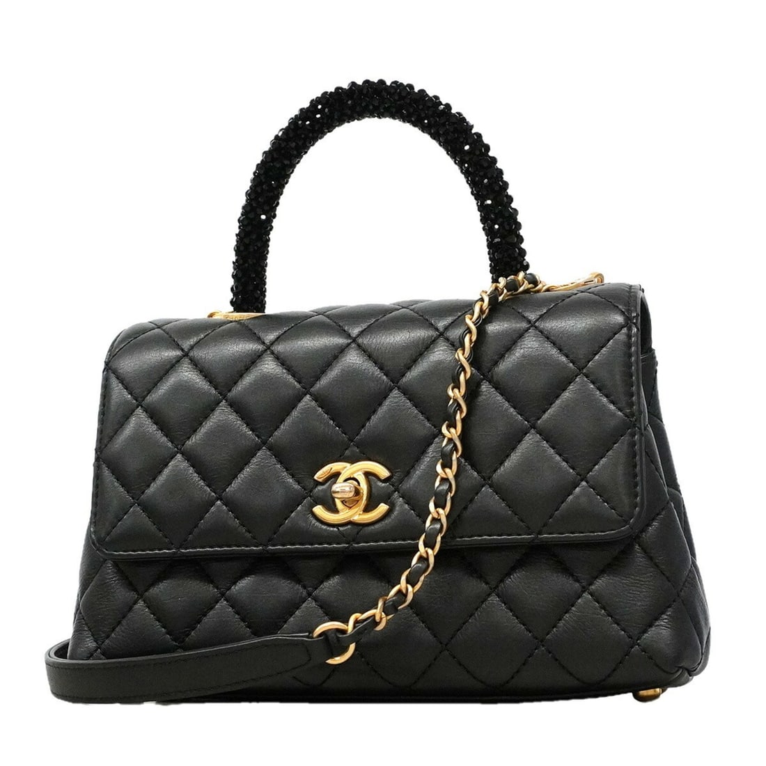 Chanel handbag, chain shoulder bag, Coco handle, lambskin, black, 2-way bag for women, P3488696 (1 of 11)