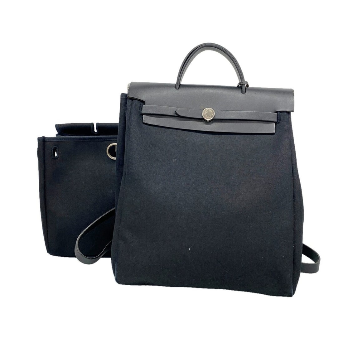 Hermes Backpack/Daypack Herbag Ad MM Toile Officier Black ?H Stamp Women's