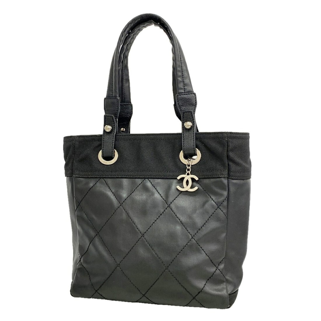 Chanel Paris Biarritz Canvas Tote Bag, Black, Women's: --- Catalog ---Category: SizeSize (HxWxD): 28cm x 26cm x 11cm / 11.02'' x 10.23'' x 4.33''Category: DesignType: Tote bagColor: BlackGender: WomenMaterial: Canvas Hardware Color: SilverCategory: Genera