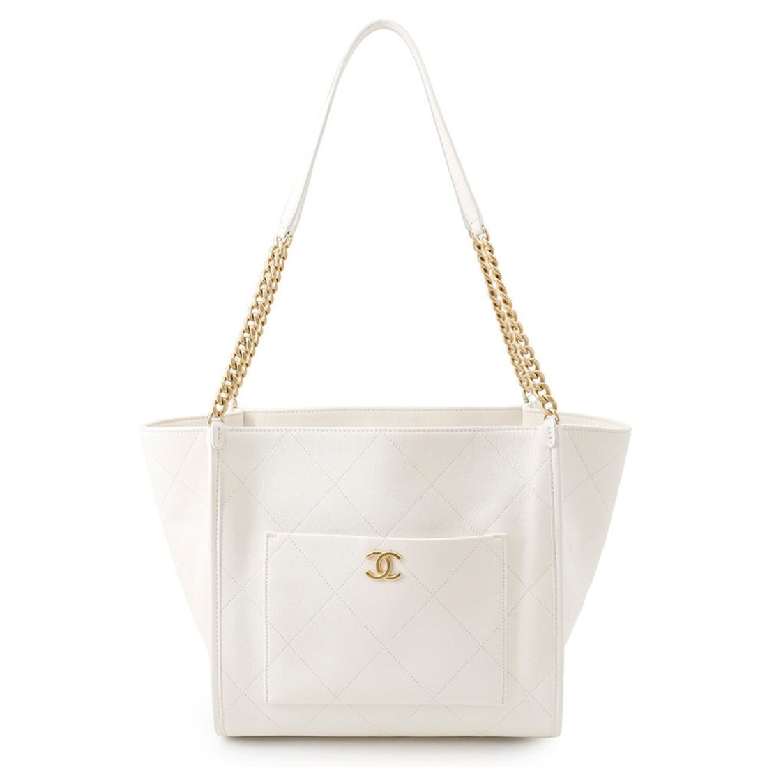 Chanel Chain Tote Bag, Coco Mark, Stitch Pocket CC, Caviar Skin AS5417, CHANEL Shoulder White, (1 of 17)