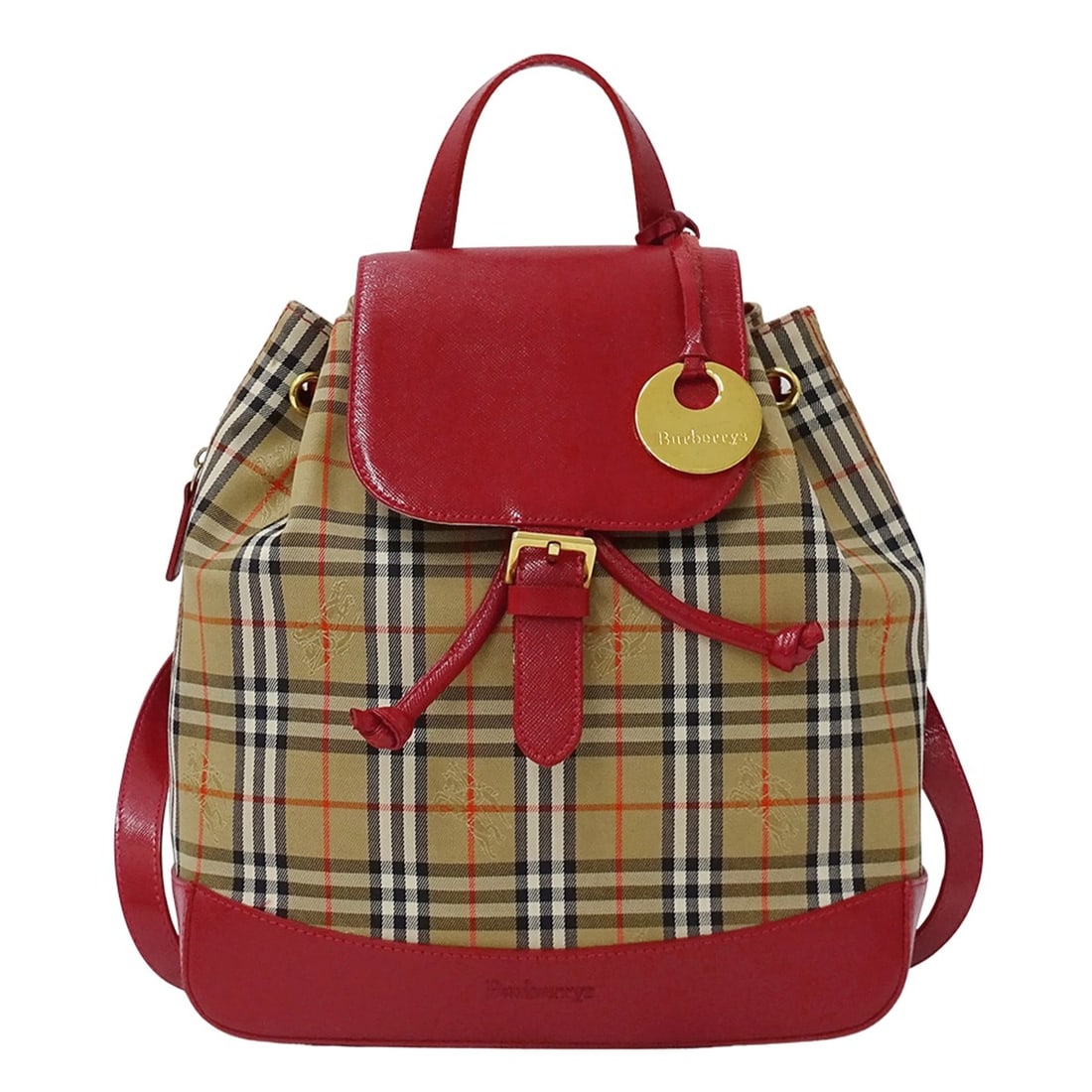 Burberrys handbag, women's brand backpack, canvas and leather, beige red, mini backpack.