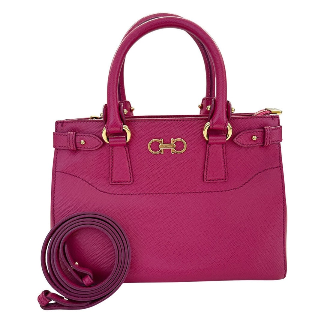 Salvatore Ferragamo Ferragamo women's handbag, double Gancini design, 2-way, leather, pink, formal.