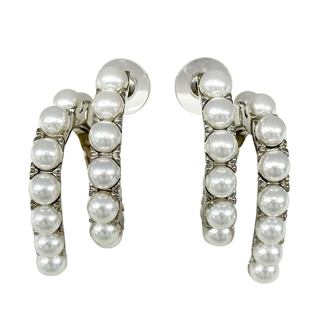 Miu Miu Miu earrings for women, brand name, faux pearl, metal, silver, 5J0664, large, glamorous,: --- Catalog ---Category: SizeSize (HxWxD): 36.20mm x 15.60mm / 1.43'' x 0.61''Category: DesignType: Stud earringsColor: SilverGender: WomenMaterial: Artificial pearl, MetalCategory: GeneralMPN: 5J0664