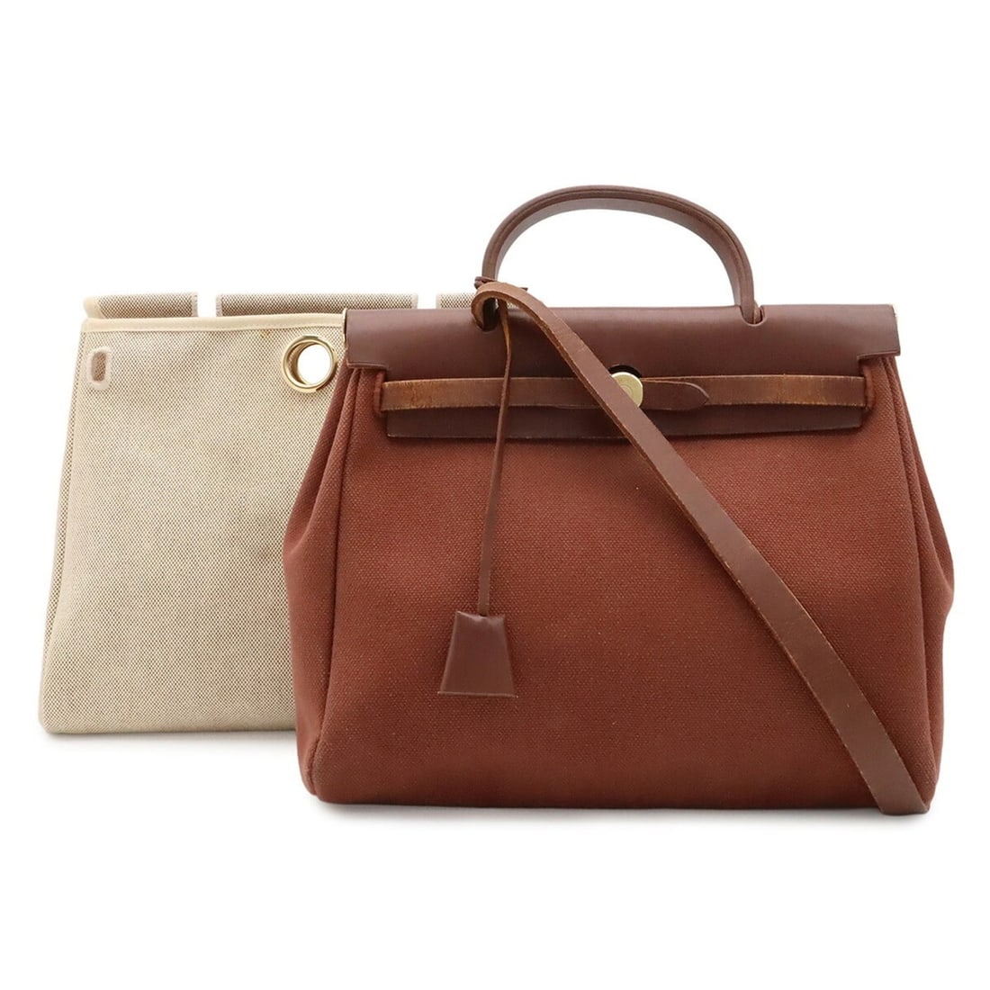 HERMES Herbag PM handbag/shoulder bag, canvas and leather, brown, ?F stamp: --- Catalog ---Category: SizeSize (HxWxD): 26.5cm x 30cm x 12cm / 10.43'' x 11.81'' x 4.72''Category: DesignType: Handbag, Shoulder bagColor: BrownGender: WomenMaterial: Canvas Category: GeneralBrand:
