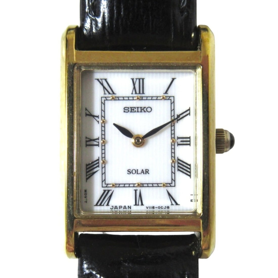 SEIKO Solar-Powered Square Women's Watch V115-0BD0 White Dial Gold-Colored Case: --- Catalog ---Category: SizeWrist Size: 14.5cm - 18cm / 5.7'' - 7.08''Case Diameter: 18mm / 0.71''Category: DesignType: WristwatchGender: WomenColor (Dial): WhiteCategory: GeneralBrand: SeikoCategory