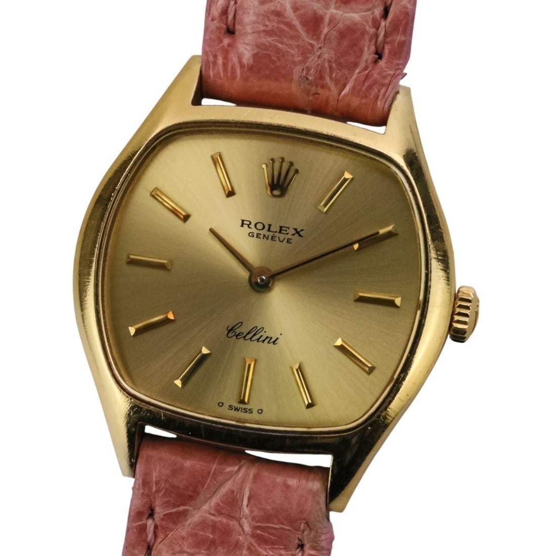 ROLEX Cellini 18K Yellow Gold Hand-wound Watch 3801 Pink Ladies: --- Catalog ---Category: SizeWrist Size: 15.4cm - 19.8cm / 6.06'' - 7.79''Case Diameter: 26mm / 1.02''Category: DesignType: WristwatchGender: WomenColor (Dial): GoldMaterial (Band): LeatherMaterial (C