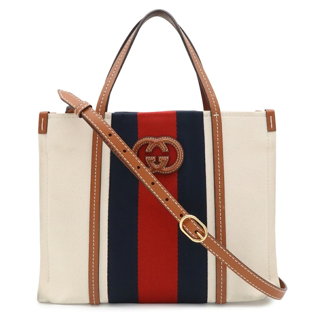 GUCCI Interlocking G Web Stripe Tote Bag Shoulder Canvas Natural Brown 727728 (1 of 10)