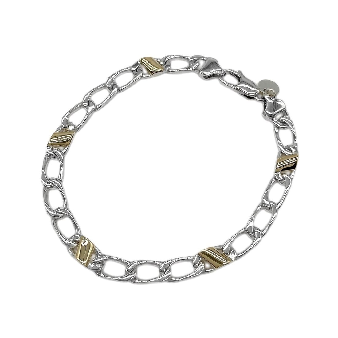 TIFFANY&Co. Figaro Chain Bracelet Bangle SV925 K18 Silver Women's: --- Catalog ---Category: SizeLength: 19cm / 7.48''Category: DesignType: Charm braceletGender: WomenMaterial: Gold (18K), Silver 925Category: GeneralBrand: TiffanyCountry of Origin: Italy--- Item List 