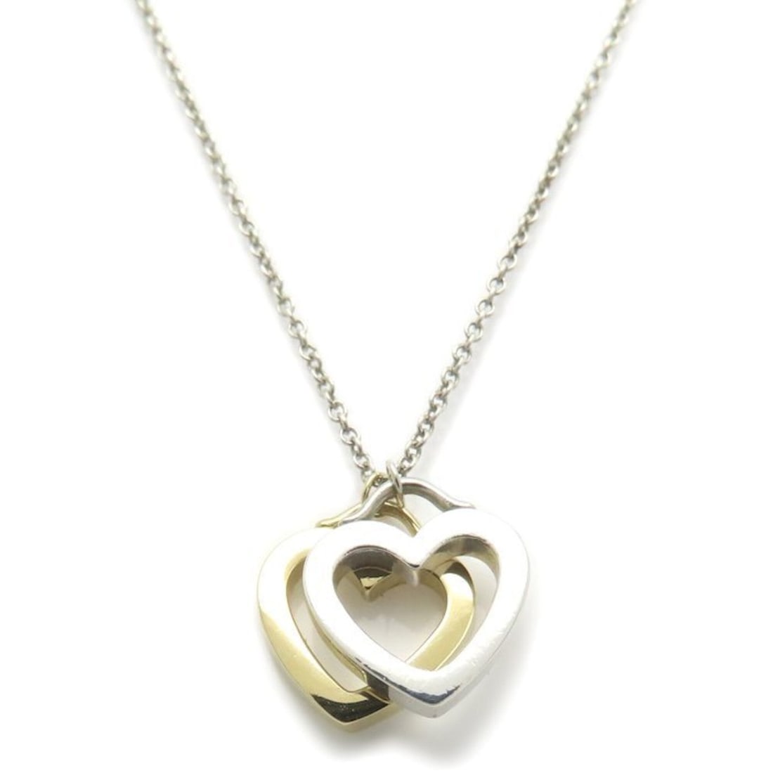 TIFFANY&Co. Sentimental Double Heart Necklace SV925 x 18K Yellow Gold Women's 295912: --- Catalog ---Category: SizePendant Size: 12.3mm x 10.9mm / 0.48'' x 0.42''Neck Circumference: 42 cm / 16.53''Category: DesignGender: WomenMaterial: Silver 925, Yellow gold (18K)Necklace Type: Neckla