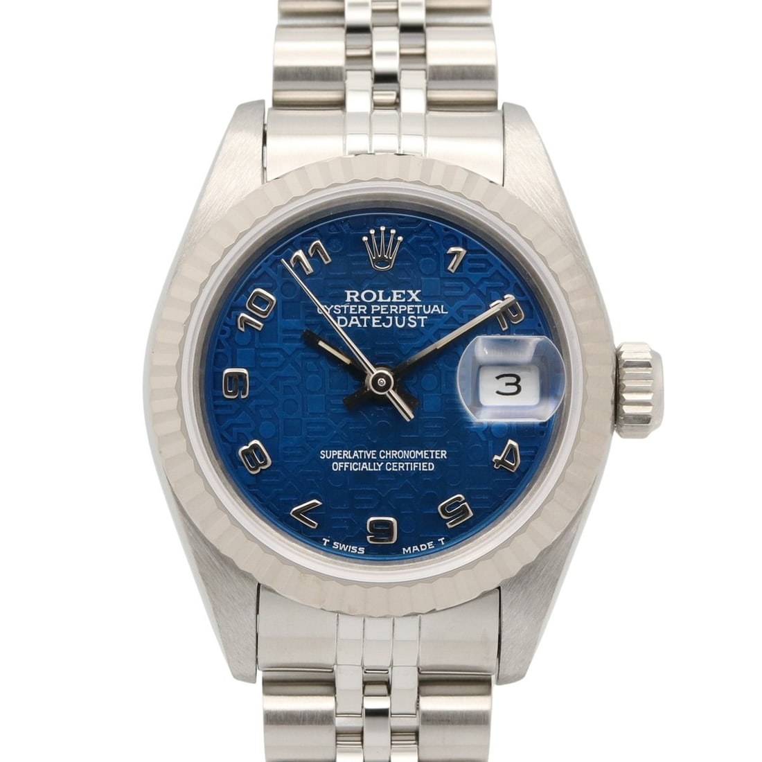 Rolex Datejust S-series watch, 18K white gold (WG) stainless steel, ladies', blue dial, Roman: --- Catalog ---Category: SizeWrist Size: 17.5cm / 6.88''Case Diameter: 26mm / 1.02''Category: DesignType: WristwatchGender: WomenColor (Dial): BlueMaterial (Band): Stainless steel, White gold (18K)Mat