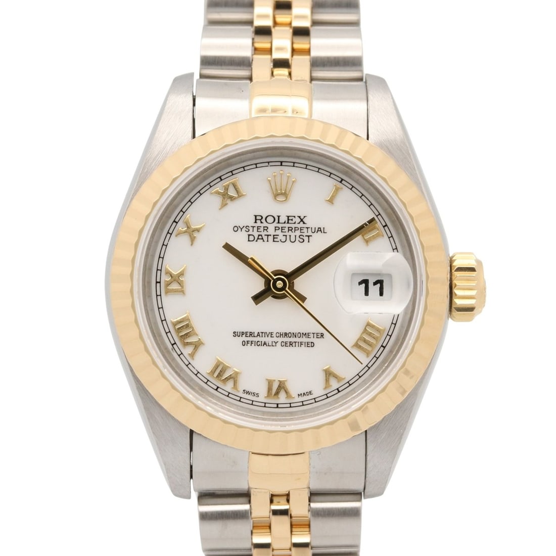 Rolex Datejust S-series watch, 18K (yellow gold), stainless steel, ladies', white dial, Roman: --- Catalog ---Category: SizeWrist Size: 15cm / 5.9''Case Diameter: 26mm / 1.02''Category: DesignType: WristwatchGender: WomenColor (Dial): WhiteMaterial (Band): Stainless steel, Yellow gold (18K)Mate