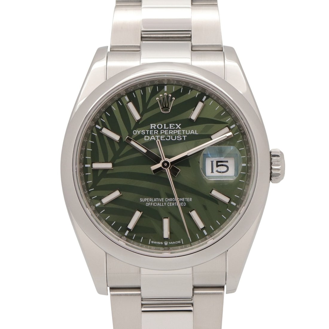 Rolex Datejust 36 Random Serial Number Watch, Stainless Steel, Men's, Green/Olive Green, Palm Motif,: --- Catalog ---Category: SizeWrist Size: 18cm / 7.08''Case Diameter: 36mm / 1.42''Category: DesignType: WristwatchGender: MenColor (Dial): GreenMaterial (Band): Stainless steelMaterial (Case): Stainle