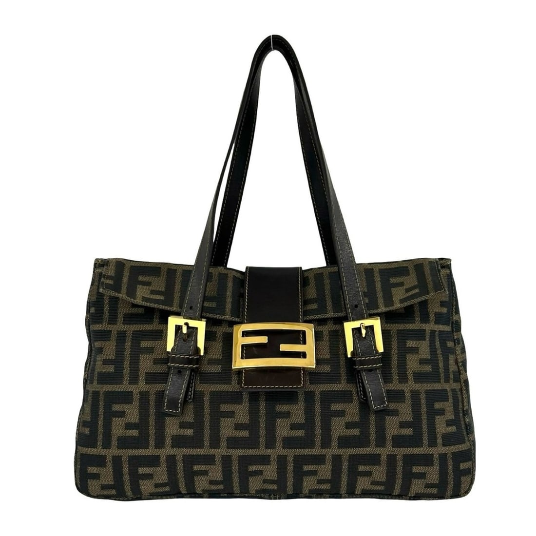 FENDI Vintage Zucca FF Pattern Canvas Leather Genuine Handbag Tote Bag Brown Black 27951: --- Catalog ---Category: SizeSize (HxWxD): 19cm x 29.5cm x 10cm / 7.48'' x 11.61'' x 3.93''Category: DesignType: Handbag, Tote bagColor: Black, BrownGender: WomenMaterial: Canvas , Leather Category: G