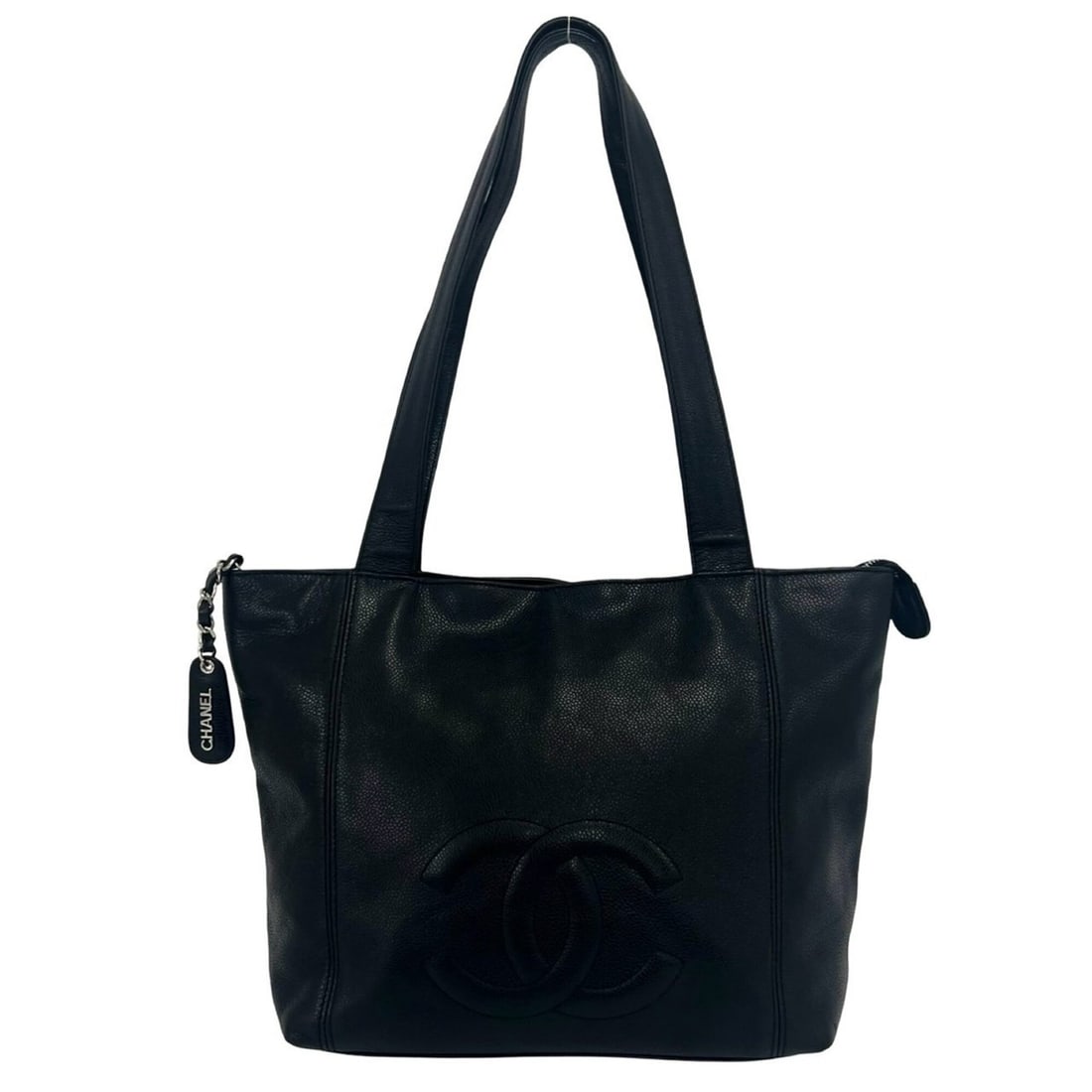 CHANEL Vintage Coco Mark Stitch Caviar Skin Leather Tote Bag, Black 31228: --- Catalog ---Category: SizeSize (HxWxD): 26cm x 27.5cm x 15cm / 10.23'' x 10.82'' x 5.9''Category: DesignType: Tote bagColor: BlackMaterial: Grained Calfskin Category: GeneralBrand: Chanel--- Item L