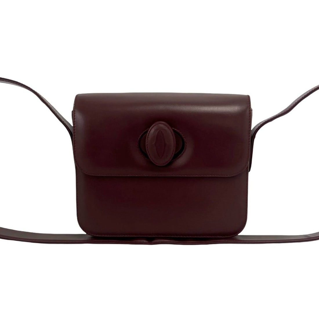 CARTIER Vintage Must Line Leather Shoulder Bag, Pouch, Sacoche, Wine Red/Bordeaux 23370: --- Catalog ---Category: SizeSize (HxWxD): 17cm x 20cm x 6.5cm / 6.69'' x 7.87'' x 2.55''Category: DesignType: Pochette, Shoulder bagColor: Wine redGender: WomenMaterial: Leather Category: GeneralBran