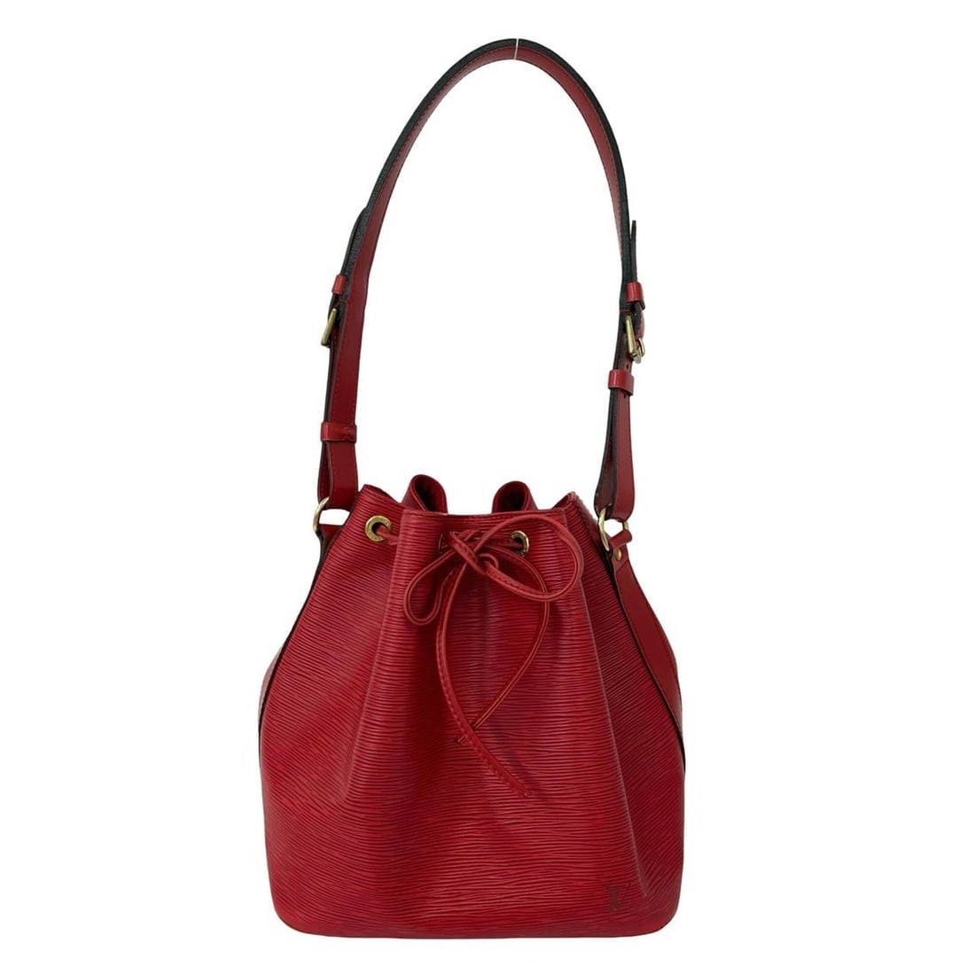 LOUIS VUITTON Vintage Petit Noé Epi Leather Drawstring Semi-Shoulder Bag, Castilian Red, 93354: --- Catalog ---Category: SizeSize (HxWxD): 26.5cm x 25.5cm x 19cm / 10.43'' x 10.03'' x 7.48''Category: DesignType: Shoulder bagColor: Red colorGender: WomenMaterial: Leather Category: GeneralBrand: L
