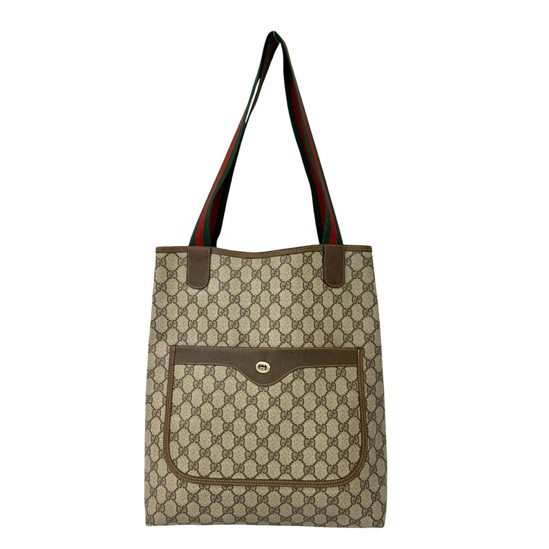GUCCI Vintage Sherry Line GG Logo Leather Tote Bag/Shoulder Bag (Brown, 16374): --- Catalog ---Category: SizeSize (HxWxD): 36.5cm x 35cm x 9.5cm / 14.37'' x 13.77'' x 3.74''Category: DesignType: Shoulder bag, Tote bagColor: BrownGender: WomenMaterial: Leather , PVC Category: Gene