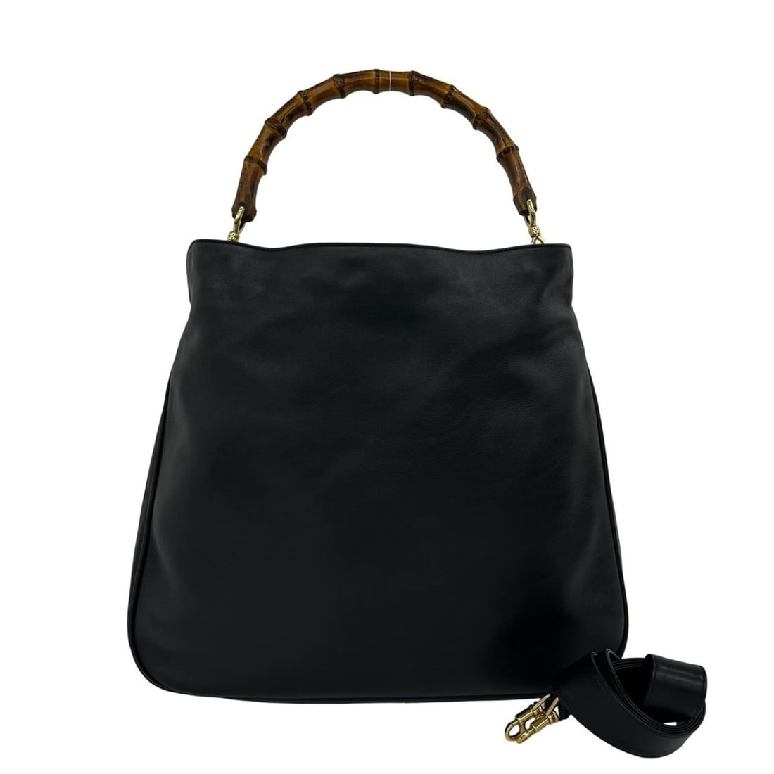GUCCI Vintage Bamboo Leather 2-Way Handbag/Shoulder Bag, Black, Item No. 34979: --- Catalog ---Category: SizeSize (HxWxD): 34cm x 39cm x 10cm / 13.38'' x 15.35'' x 3.93''Category: DesignType: Handbag, Shoulder bagColor: BlackGender: WomenMaterial: Leather Category: GeneralBrand: 