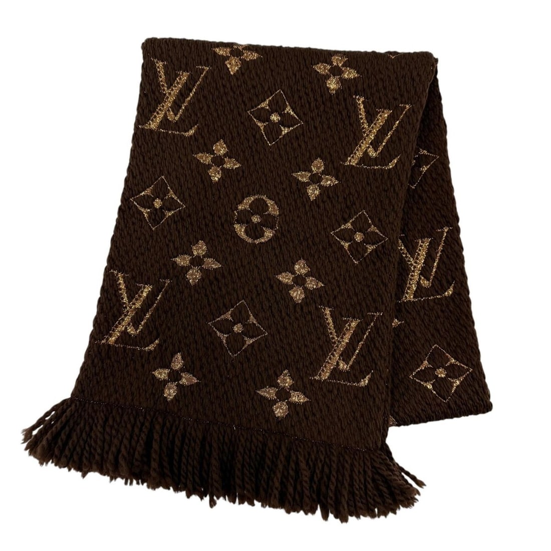LOUIS VUITTON M71383 Echarpe Logomania Shine Wool Silk Marron Fringe Stole Scarf Made in Italy: --- Catalog ---Category: SizeSize (LxW): 1.49m x 28cm / 58.66'' x 11.02''Category: DesignType: StoleGender: WomenMaterial: Wool , Silk , Polyester Category: GeneralMPN: M71383Brand: Louis VuittonCount