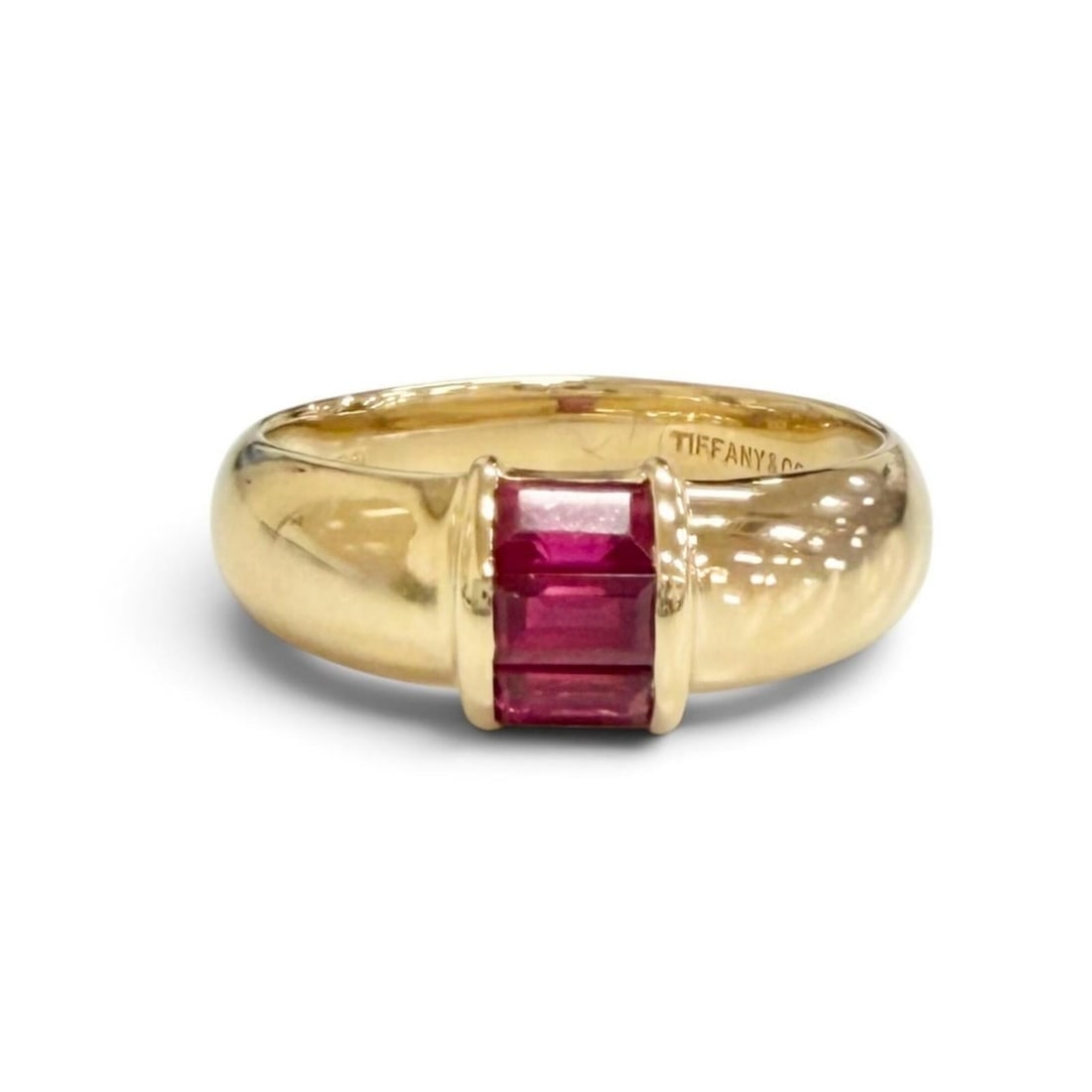TIFFANY&Co. Tiffany Vintage Stacking 3-Piece Ruby Ring, 750 (YG) Yellow Gold, Weight 3.92g, Women's, (1 of 10)